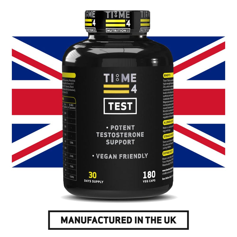 Time 4 Test – Testosterone Booster for Men, High Strength Testosterone Support, Vegan Testosterone Boosters Supplements, Build Lean Muscle, Burn Fat, Libido Booster – 180 Capsules, 30 Days Supply