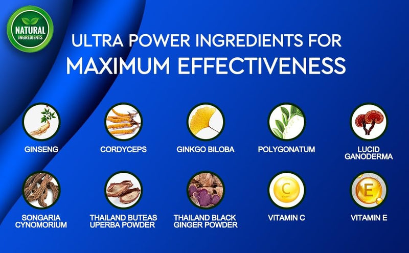 500mg | Stronger | Longer | Harder | Performance | Extra Strength Enhancing, Stamina Endurance Booster Supplement for Men | 10 Ginseng Blue Barry Flavour Gummy