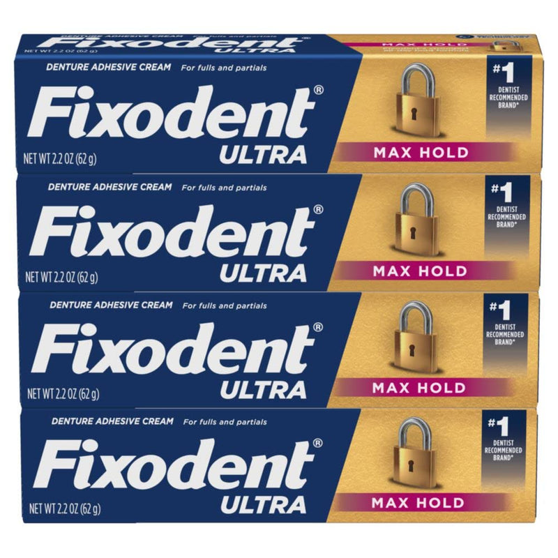 [Australia] - Fixodent Ultra Max Hold Secure Denture Adhesive Cream for Full and Partial Denture Wearers, 2.2oz (Pack of 4) 2.4oz (Pack of 4) 