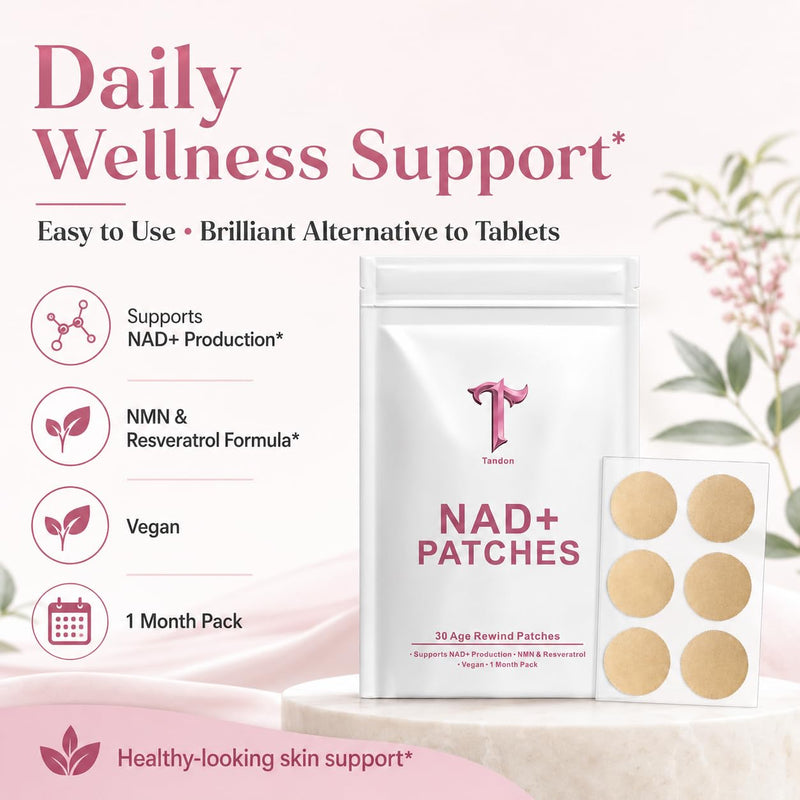 NAD+ Patches – 30-Day Supply Transdermal Wellness Patches with NMN Resveratrol NR Vitamin C CoQ10 & Hyaluronic Acid Clean Energy & Vitality Support Vegan Easy Wear Skin