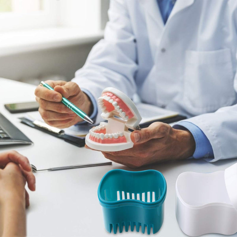 [Australia] - Denture Bath Case with Basket Denture Bath Cleaning Box Container Soaking Cup Cleaner Retainer Case Holder for Dentures for False Teeth 
