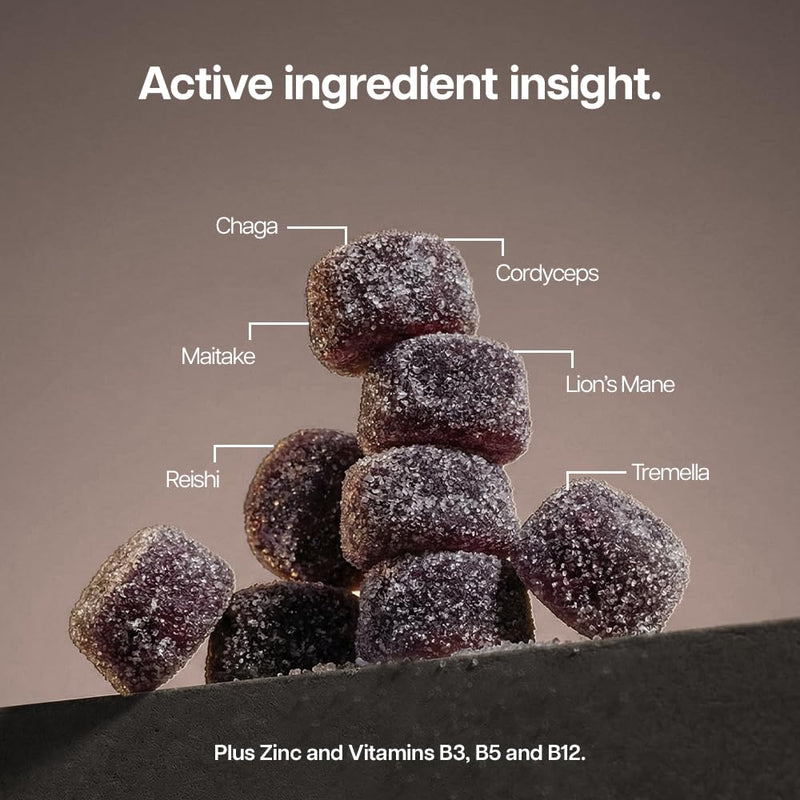 Mushroom Gummies Extra - GOLD Innovation, Potent Multi-Mushroom Complex, Lion's Mane, Reishi, Cordyceps, Chaga, Tremella, Maitake, Zinc, Vitamins B3, B5 & B12, 40 Gummies, Blackcurrant | Protein Works