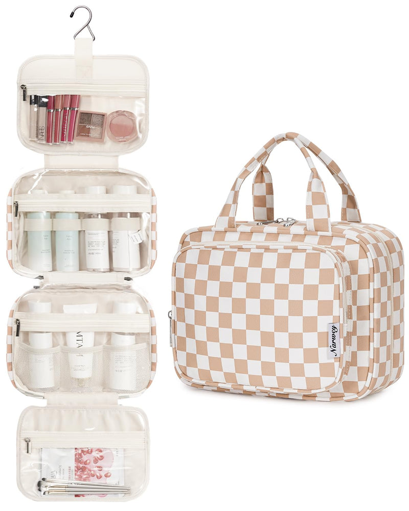 Narwey Checkered Hanging Toiletry Bag with Clear Makeup Bag