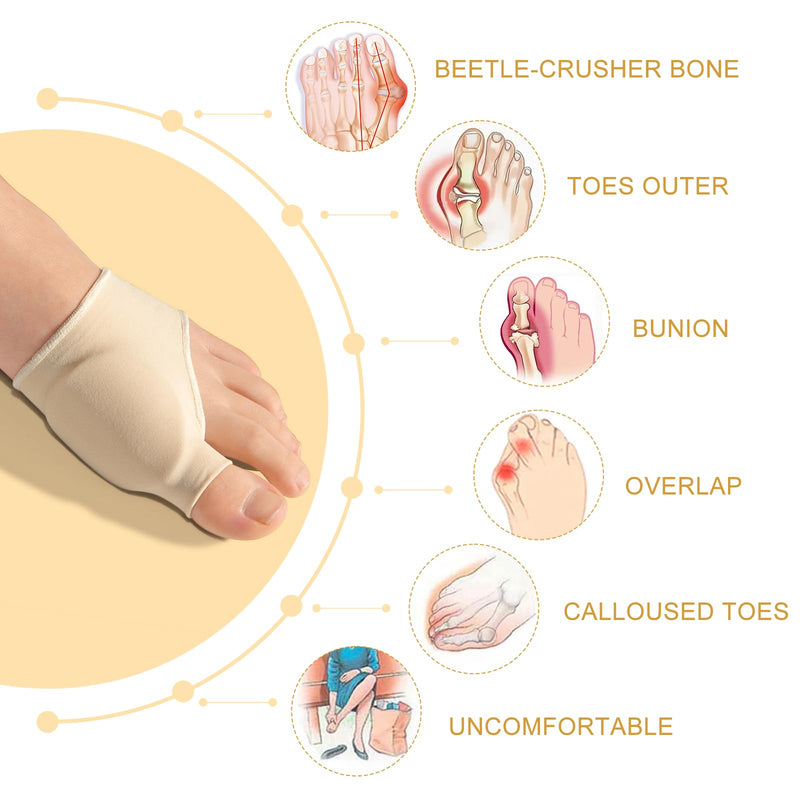[Australia] - MXTIMWAN 2 Pairs of Hallux Valgus Socks, Beige Hallux Valgus Correction Big Toe & Toe Relief Forefoot Pad Splint, Bunion for Hammer Toe Pain Relief for Men & Women, Size L 