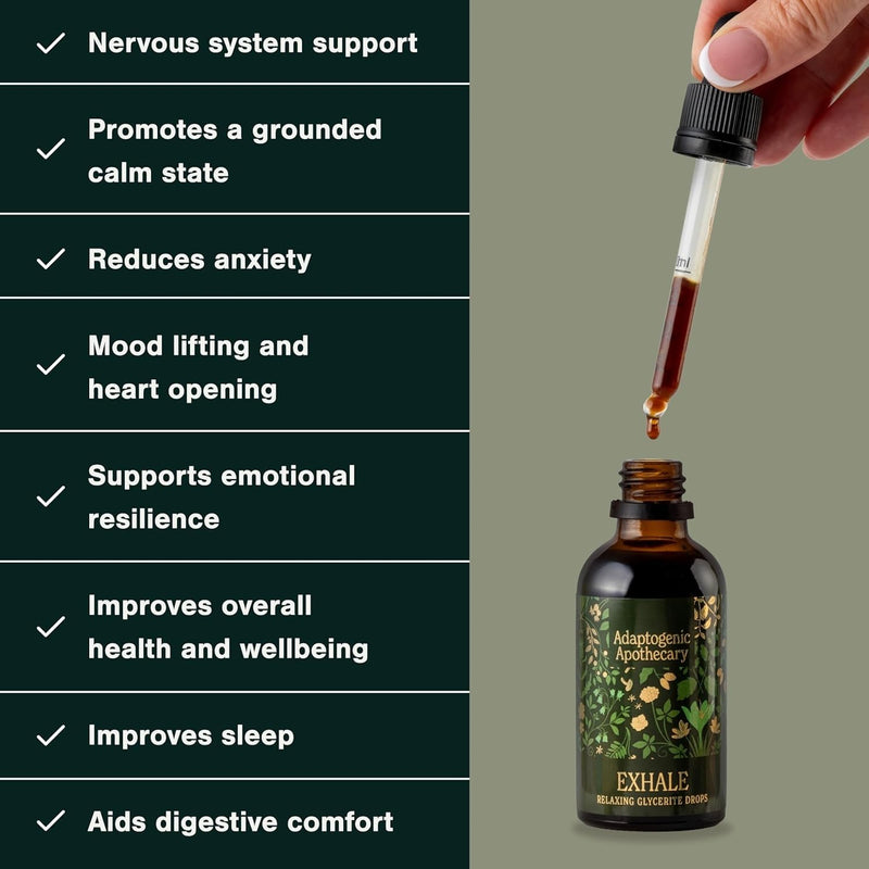 Exhale – Premium Calming Drops | Botanical Glycerite with Chamomile, Rose Petals, Lavender & Reishi Dual Extract | Alcohol-Free | 50ml, 25 Servings | UK-Made, Vegan