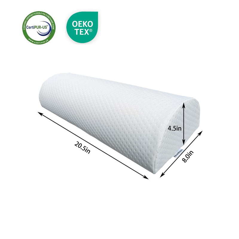 [Australia] - Single Pack Half Moon Bolster Pillow for Legs, Knees, Lower Back.Semi Roll Round Pillow for Ankle and Foot Comfort, Head Neck Spine Hip Pain Relief,Machine Washable Cover White 20.5" x 8" x 4.5" 