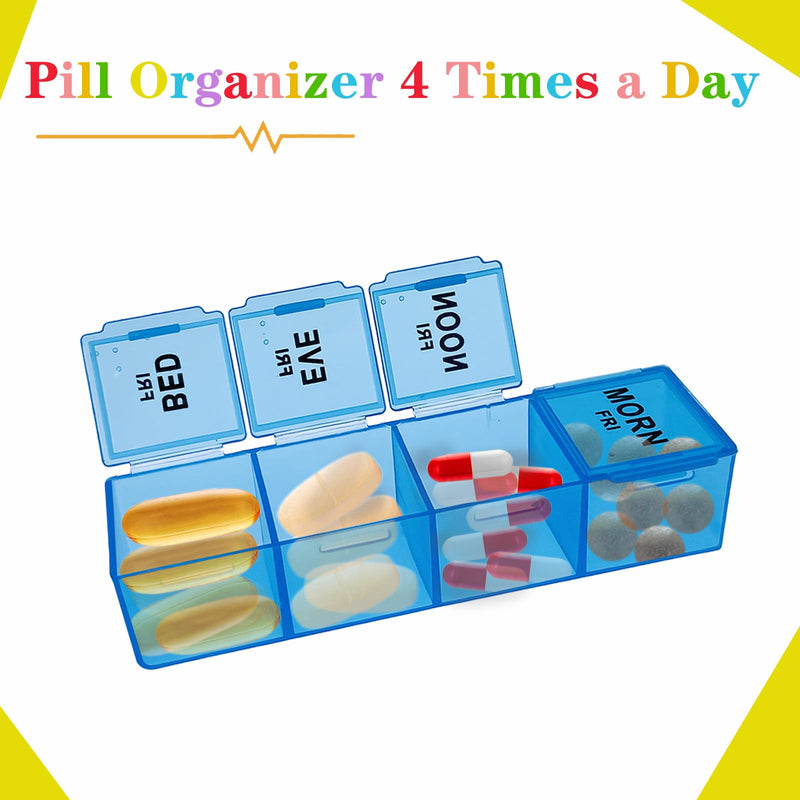 ZVZM Weekly Pill Organizer 4 Times a Day, Medicine Organizer Box, Travel Daily Pill Box Organizer 7 Day, Pill Case, Pill Container Holder for Hold Vitamins/Fish Oils. White