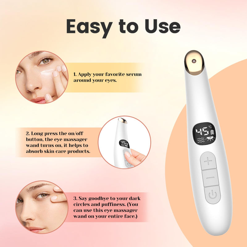 Eye Lift Wand, 3 Modes Eye Massager Wand, Eye Massager for Dry Eyes, Dark Circles and Puffiness, Eye Lifting Device for Fine Lines, White