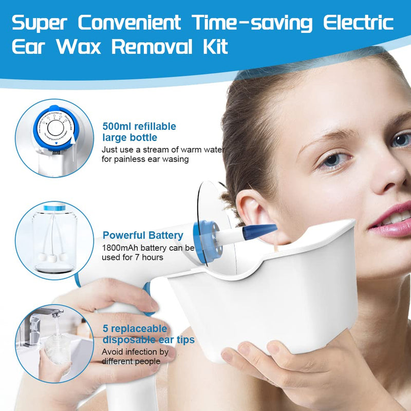 [Australia] - Earwax Remover, Electric Ear Cleaning Set, 4 Cleaning Mode Settings, Rechargeable Ear Cleaner, Safe, Effective Ear Cleaner, With 9+1 Ear Tips and Water Catching Basin 10 Disposable Tips 