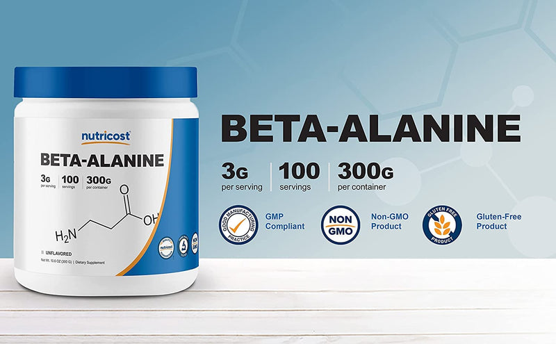 Nutricost Beta Alanine Powder 300 Grams (10.7oz) - 3 Grams Per Serving 100 Servings (Pack of 1)