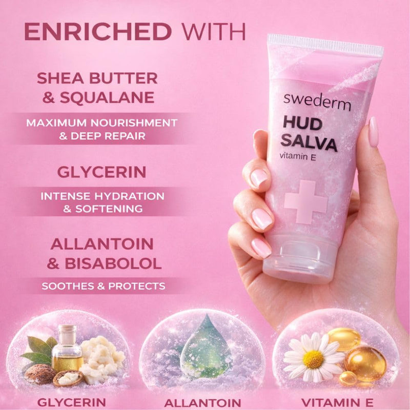 swederm Hudsalva Skin Moisturizer with Vitamin E, Shea Butter, 1,69 fl oz | dry skin remedy, glycerin, shea butter, allantoin, elbows, cracked heels, Scandinavian quality, travel essentials 1.69 Fl Oz (Pack of 1)