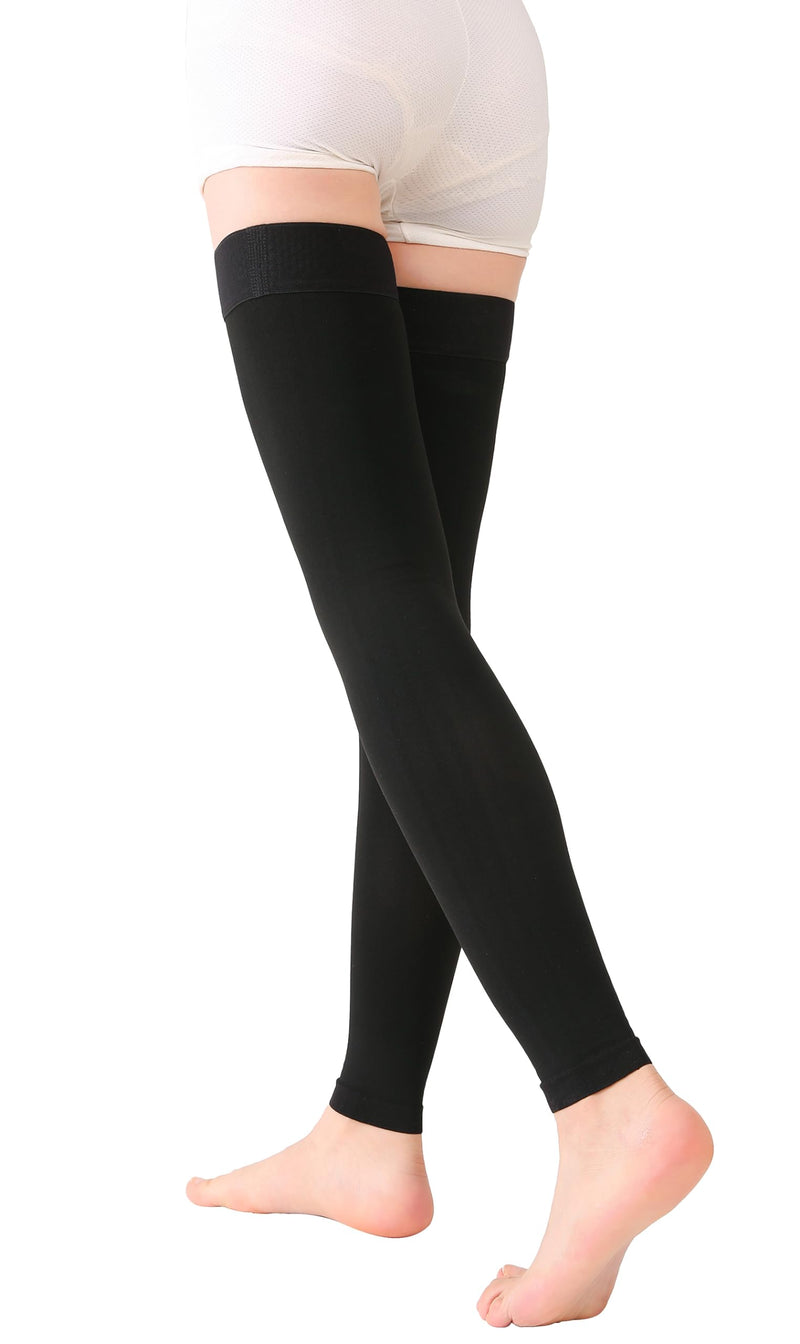[Australia] - TOFLY¬Æ Medical Thigh High Compression Stockings Footless for Women & Men, Opaque Support Hose, 20-30mmHg Graduated Compression Socks with Silicone Band for Varicose Veins, Edema, DVT, 1 Pair Black 2XL XX-Large 20-30mmhg Footless Black 