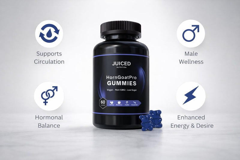 HornGoatPro Gummies - 60 Gummies Blueberry Flavour - with Added TongAliExtract, Maca Root, L-Arginine for Maximum Effect - Vegan, Non GMO, Gluten Free and Low Sugar - for Vitality