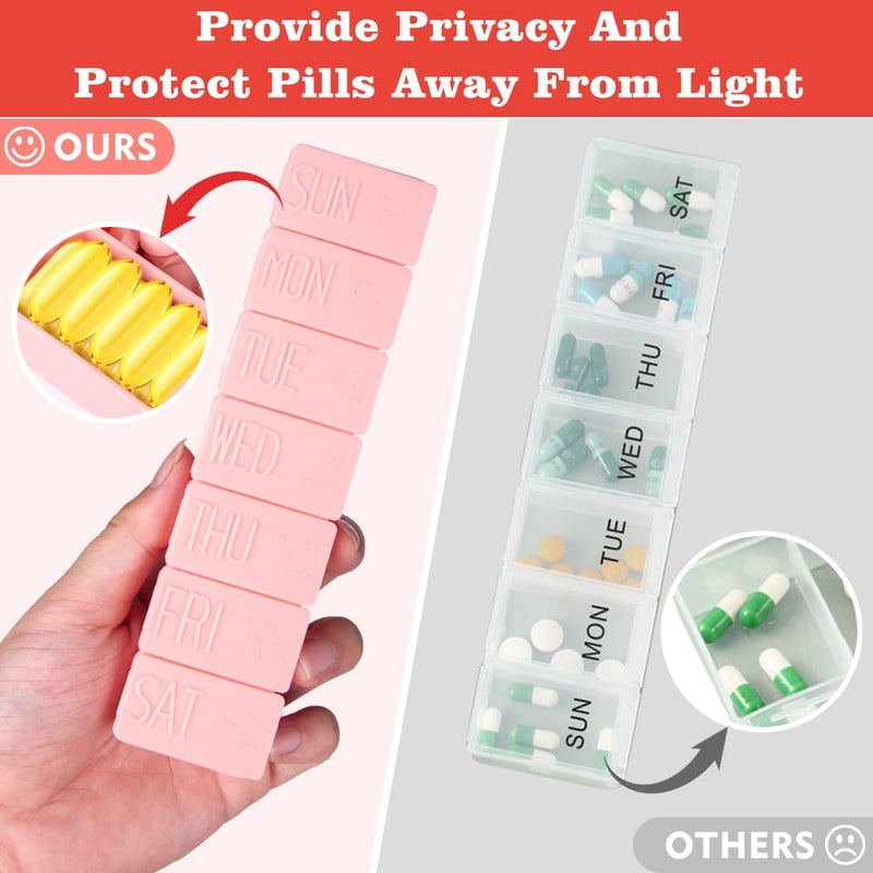 3Pack Weekly Pill Organizer,Extra Large 7 Days Cute Pill Cases Travel Daily Pill Box for Vitamin Medicine Fish Oil, Calcium Tablets Supplements Pink + Grey + White