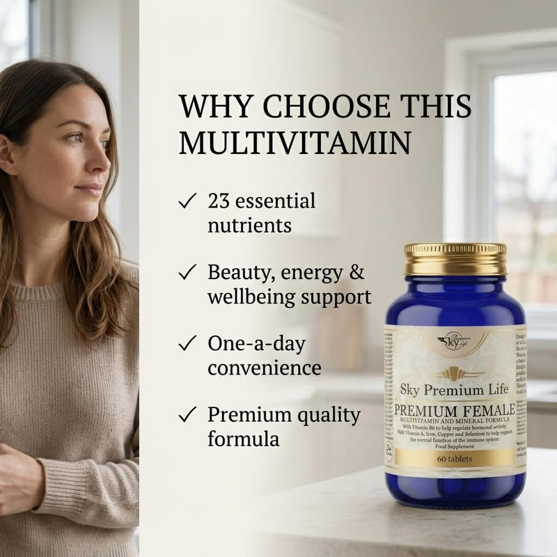 Sky Premium Life Women’s Multivitamin & Minerals – 23 Nutrients for Energy, Immune Support & Fatigue – Skin, Hair & Nails with Biotin, Iron, Zinc & Vitamin D3 – 60 Tablets (2 Month Supply)