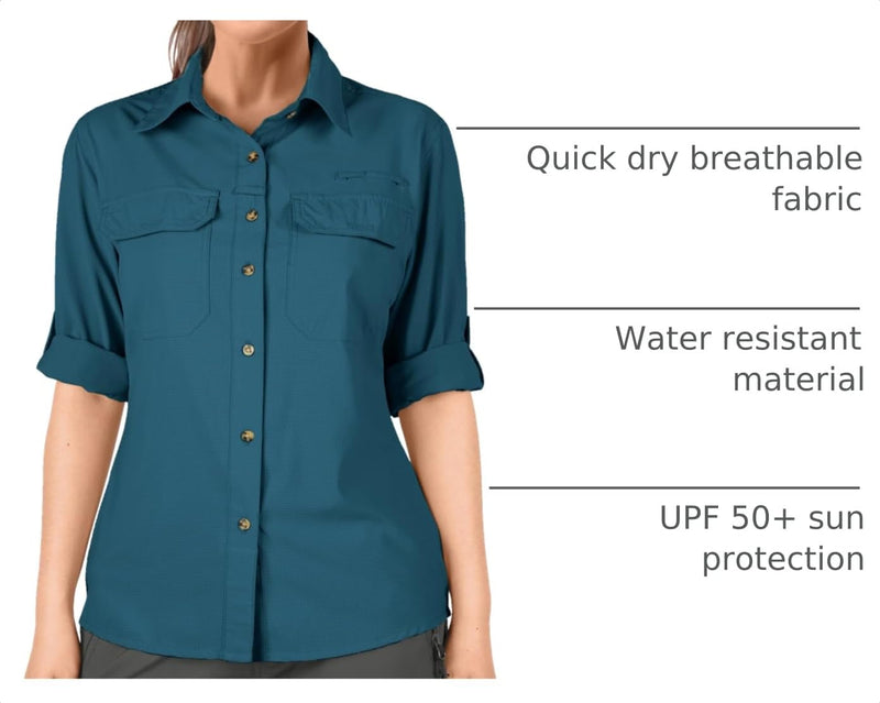 33,000ft Women's UPF 50 UV Sun Protection Shirt, Cool Quick Dry Long Sleeve Outdoor Fishing Hiking Safari Travel Shirt XX-Large Dark Blue