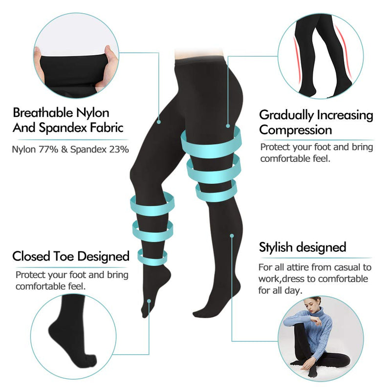 [Australia] - Compression Pantyhose Women 20-30 mmHg Stockings for Varicose Veins (Black, S) 
