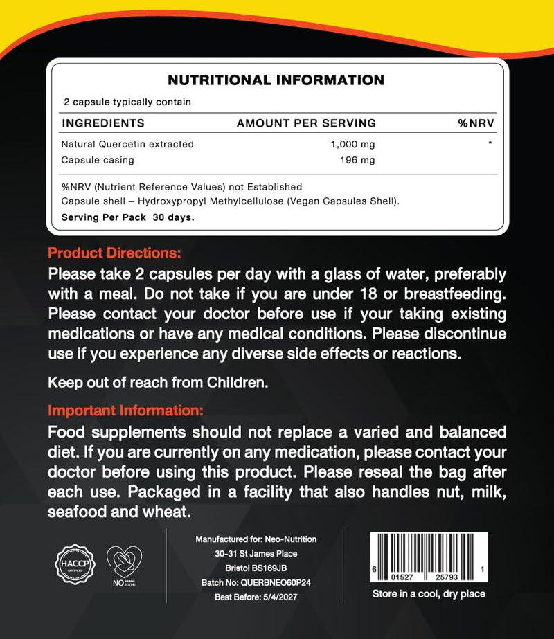 Pure Organic Quercetin - High Potency Quercetin Supplement for Antioxidant Support - Organic Quercitin Antioxidant Supplements for Immune Health & Energy Boost 60 count (Pack of 1)