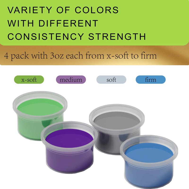 [Australia] - 4 Pack Theramandu Therapy Putty Kit (3oz Each) ‚Äì Hand Putty Physical Therapy for Kids & Adults, Sensory Stress Relief & Hand Muscle Strengthening Exercise Therapy Putty, 4 Different Resistances 