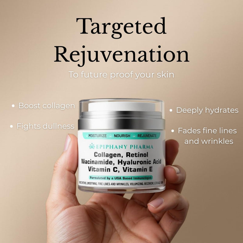 Collagen & Retinol Anti-Aging Face Cream - 24-Hour Hydration & Renewal - Anti Wrinkle Cream for Women & Men - Niacinamide, Hyaluronic Acid, Vitamin C & E - All Skin Types, 1.7 FL Oz