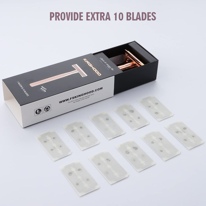 KINGHOOD Safety Razors for Sensitive Skin,Single Blade Razor with 10 Double Edge Blades,Reusable Metal Razor for a Smooth and Clean Shave(Rose Gold) Rose gold b