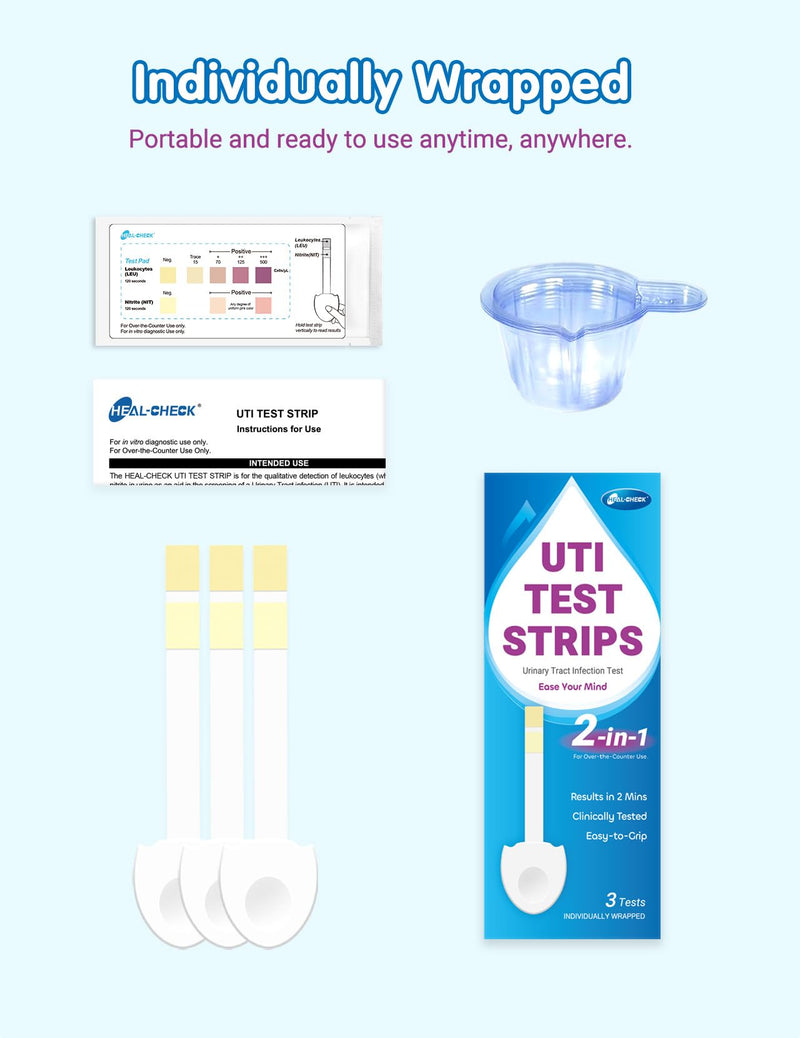 [Australia] - 3 Pack UTI Test Strips, Urinary Tract Infection Test Kit for Women Men, Accurate Result in 2 Minutes, Monitor Bladder Health at Home, Clinically Tested, Easy to Grip, Individually Wrapped 3T 