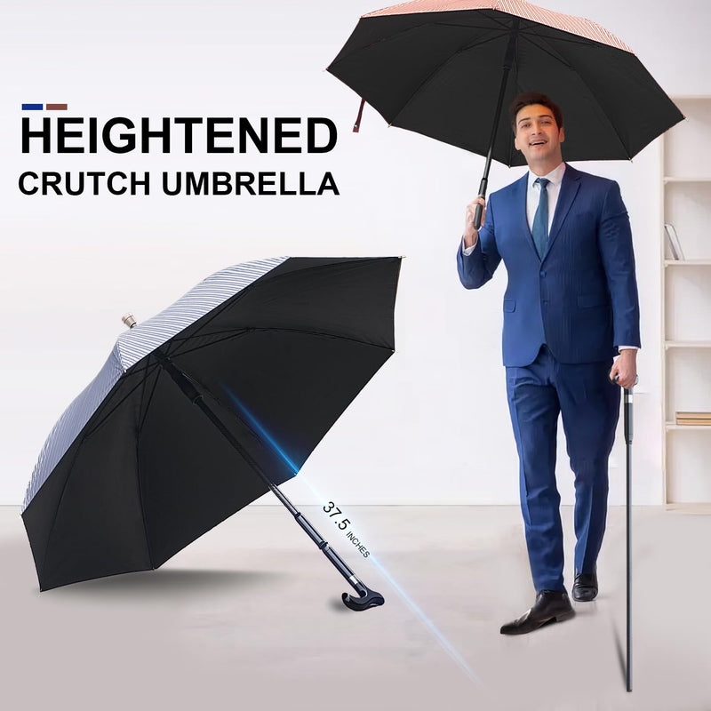 Walking Cane Umbrella for Taller, Heavy Duty Stick Umbrella with Longer Carbon Fiber Cane, Large Walking Stick Umbrella Crutch Umbrella - Ideal Gift for Night Hiking Rainy (Red Stripe Extra Long)