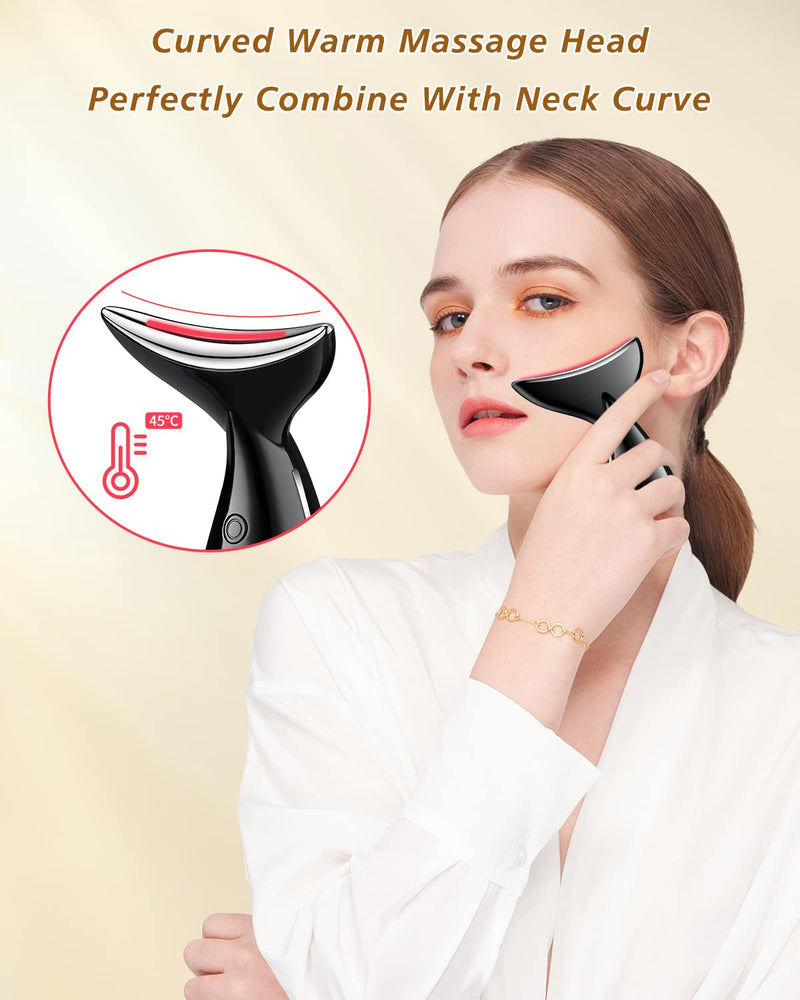 Face and Neck Massger for Skin Care Electric Face Neck Lifting Massager with 45℃ Heat & 3 Massage Modes for Wrinkles Facial Neck Massager (Black) Black