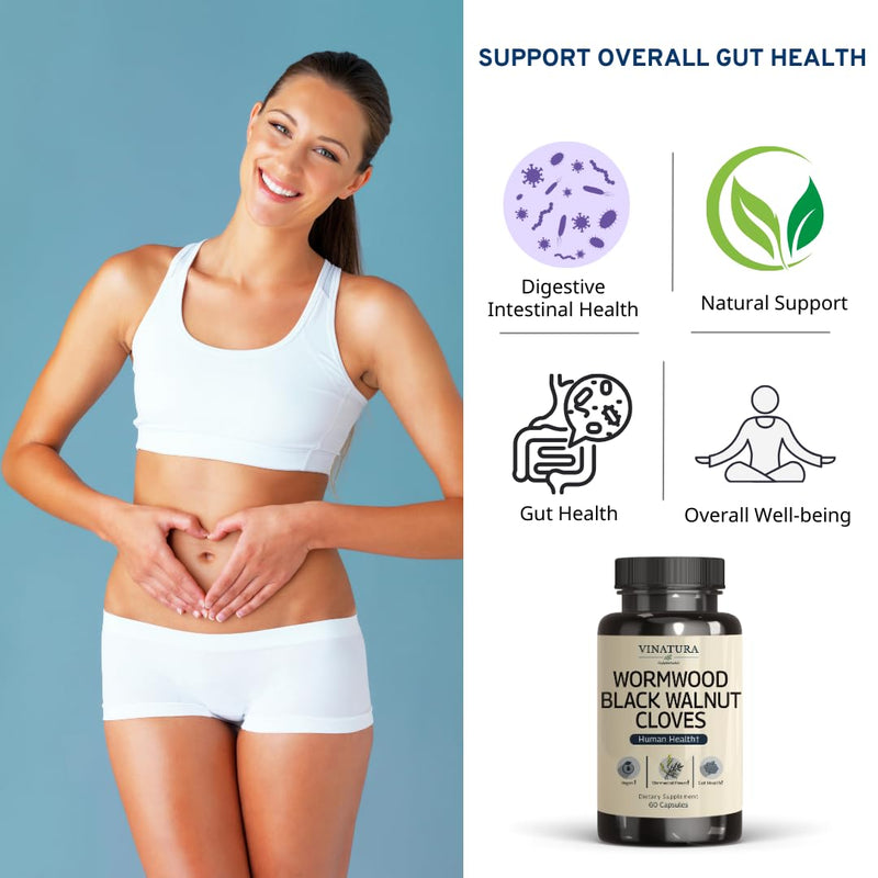 [Australia] - Wormwood Black Walnut Clove Capsules - Cleanse, Detox, Intestinal Guard Formula Supplement for Humans, with Wormwood herb, Black Walnut Extract Combination, 60 Capsules 