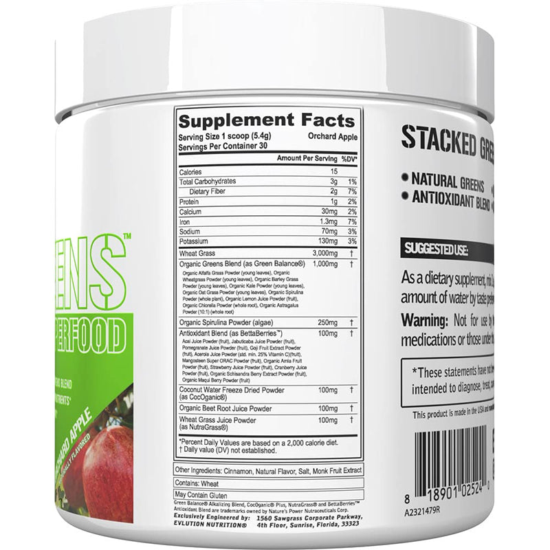 [Australia] - Evlution Nutrition Stacked Greens Raw Superfood, Vegan, Gluten-Free, 30 Servings (Orchard Apple V2) Orchard Apple V2 