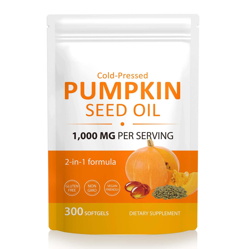 Pumpkin Seed Oil Capsules | Cold Pressed for Hair Growth, Prostate/Urinary Tract/Bladder Health, Immune System, with Essential Fatty Acids, Phytosterols, Non-GMO, Gluten Free, 300 Softgels