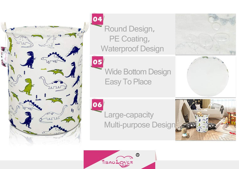 [Australia] - Dinosaur Laundry Basket Baby Laundry Hamper Cute Kids Hamper Toy Storage Bin Handles for Boys and Girls Dinosaur Room Decor (Polychrome Dinosaurs) Polychrome Dinosaurs 