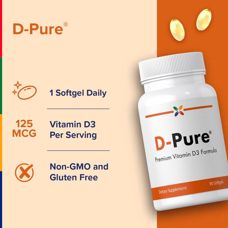 Stop Aging Now - D-Pure Vitamin D3 Supplement (5000 IU) Softgels- 90 Count