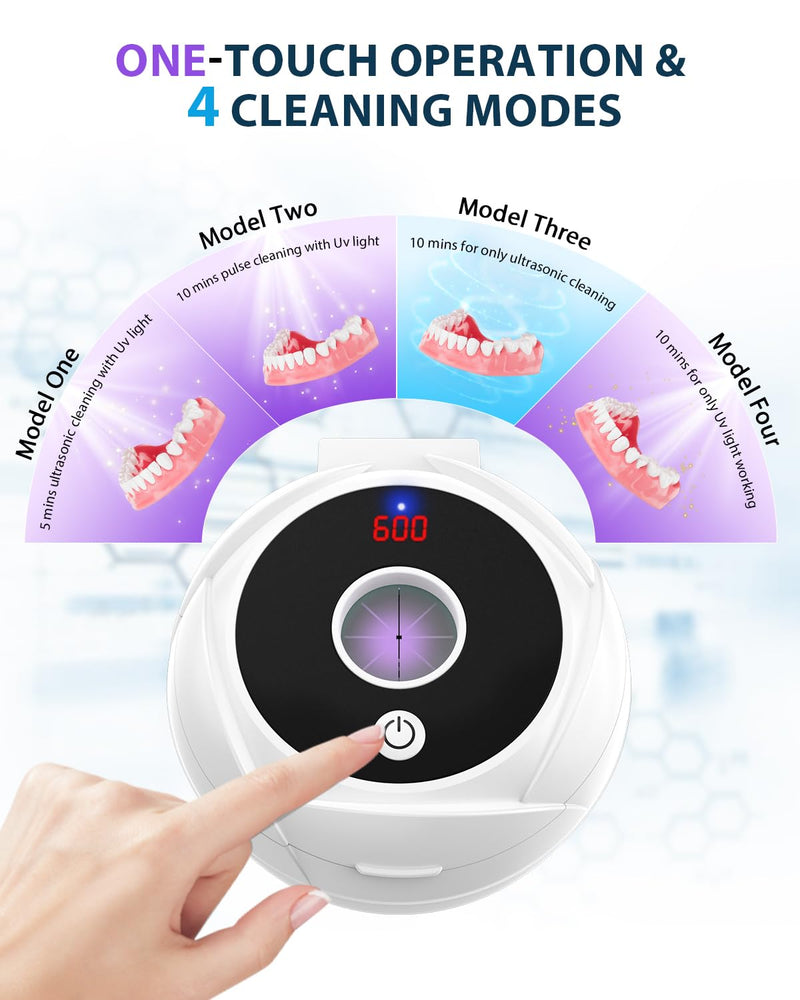 [Australia] - Retainer Cleaner Machine, 45kHz Portable Ultrasonic Cleaner, 4 Cleaning Modes, 200ml Stainless Steel Tank, Digital Timer, Includes Tweezer & Drain Basket for Jewelry, Glasses, Watches, & More White 