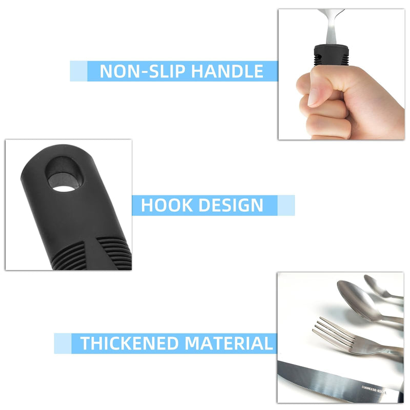 Disability Aids Easy Grip Eating Utensils Set of 4 – Extra Wide Handles, Adaptive Forks and Spoons for Adults, Comfortable Grips Ideal for Elderly, Disabled, Arthritis, Tremors (Straight) Straight