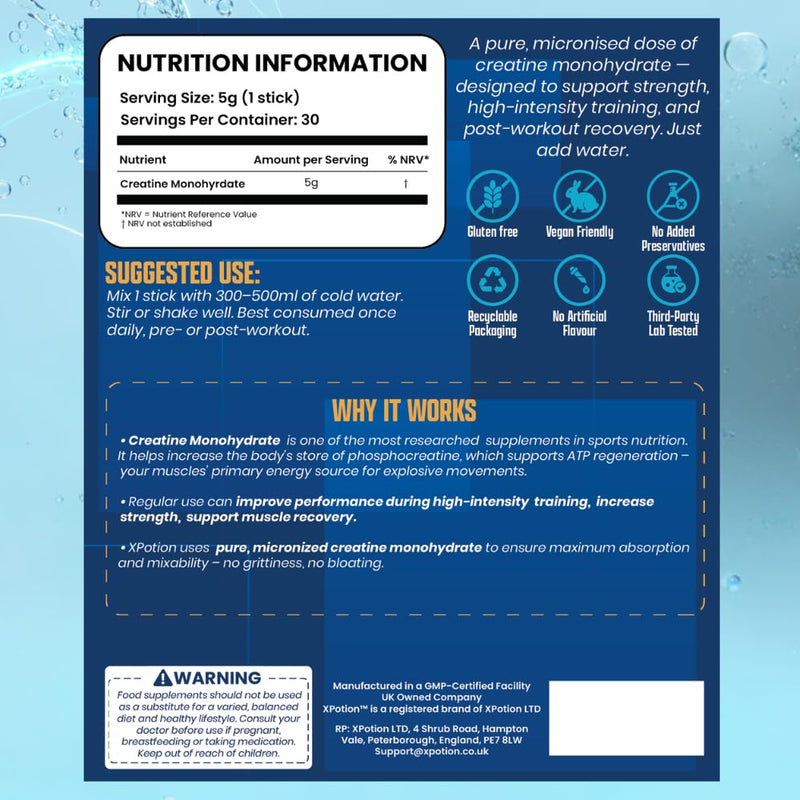 Creatine Monohydrate Sachets – 30 x 5g Micronised Servings | Pure, Unflavoured Creatine Powder | Supports Strength, Power & Muscle Recovery | No Fillers