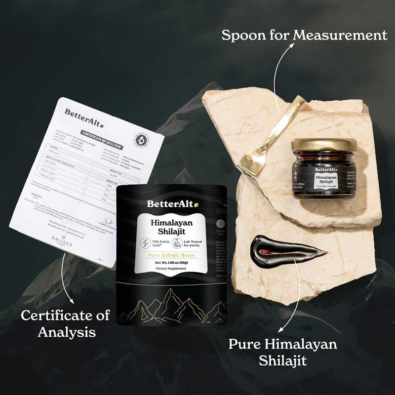 [Australia] - BetterAlt Pure Himalayan Shilajit Resin High Potency for Men & Women| 75 Servings for Energy Boost & Immune Support, 85+ Trace Minerals, 75%+ Fulvic Acid, with Lab Test Report,400mg 1.06 Ounce (Pack of 1) 