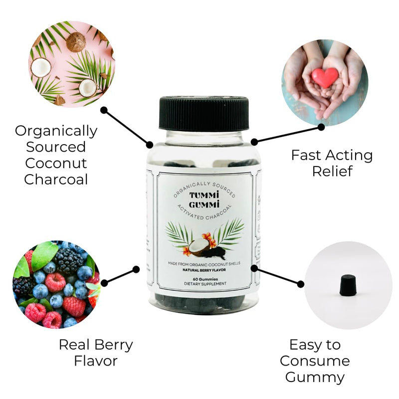 [Australia] - Activated Organic Charcoal Gummies, Charcoal Gummy for Kids and Adults, Digestive Health, Gas and Bloat Relief, Detox, Natural Berry Flavor, 60 Count 