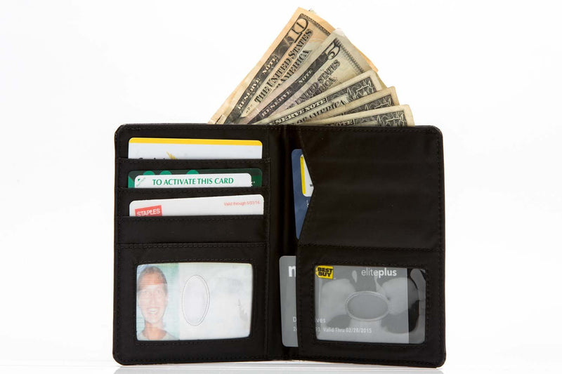 Big Skinny Leather Traveler Slim Wallet, Holds Up to 20 Cards and 4 Passports Black