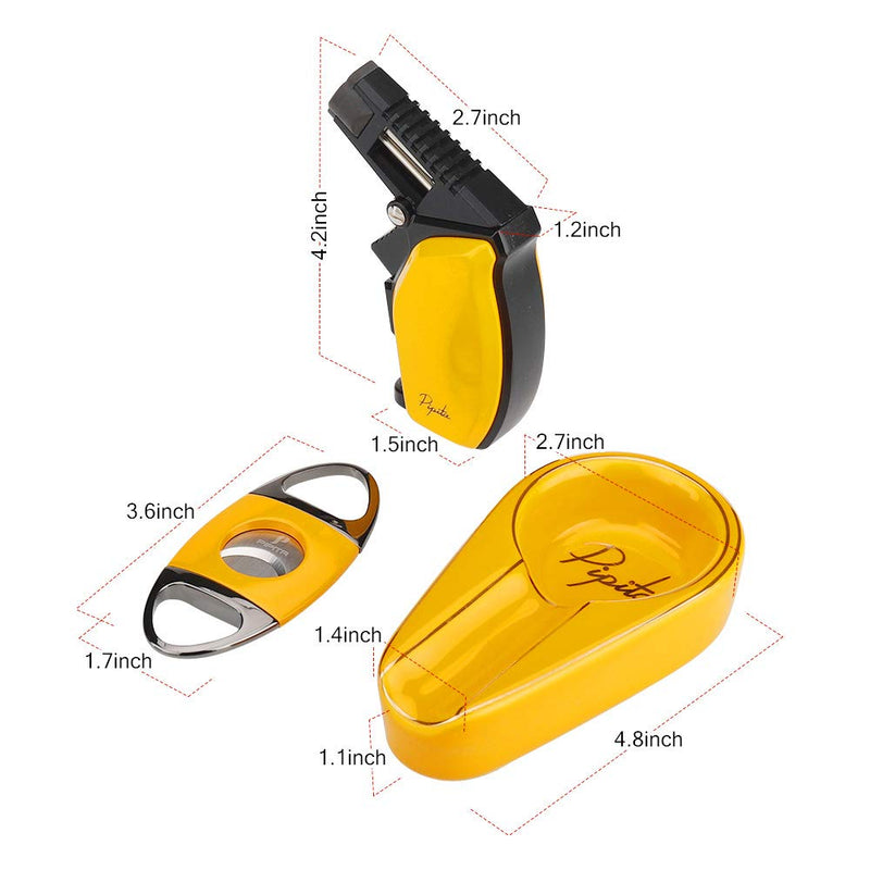 [Australia] - PIPITA Cigar Gift Set (3pcs/Set),Torch Lighter and Cigar Cutter and Ceramic Ashtray, Adjustable Jet Single Flame Butane Lighter Packing with Nice Gift Box 