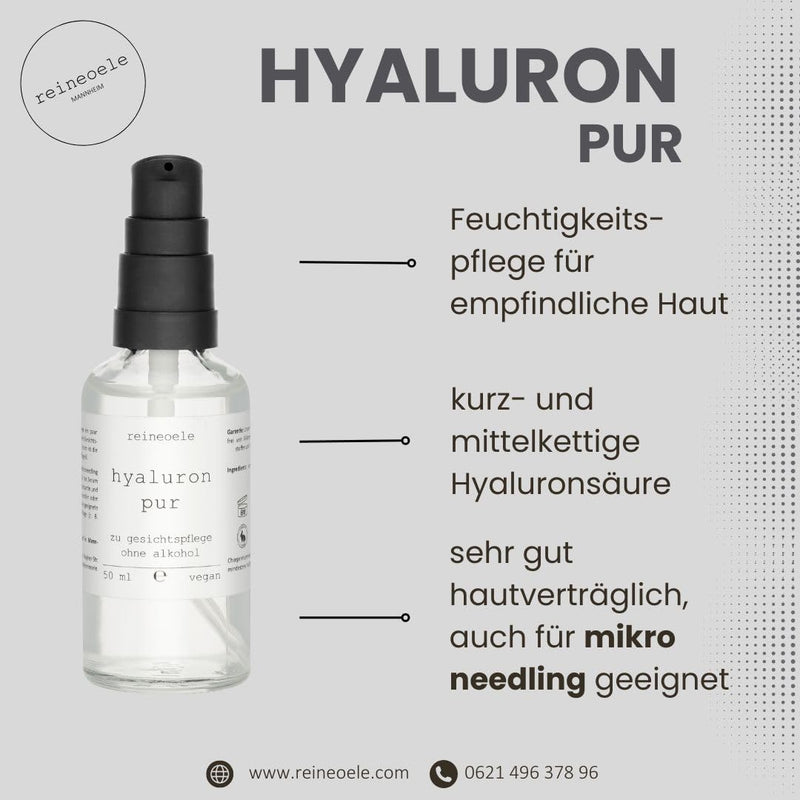 [Australia] - pure hyaluronic serum, high dosage, vegan derma roller, suitable for sensitive skin without alcohol, 50 ml glass bottle, pure oil Hyaluron Pur No20 