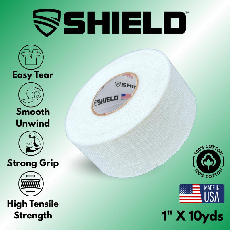 [Australia] - SHIELD 1 Inch Athletic Tape – Precision Tape 12 Pack – Strong Cotton, Easy Tear, No Residue – Made in USA – Rigid Sports Wrap for Fingers, Thumbs, Toes, First Aid, Training 