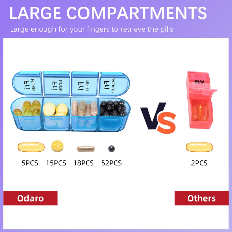[Australia] - Odaro Weekly Pill Organizer 4 Times a Day, Daily Pill Box 7 Day, Large Travel Pill Case with 28 Compartment to Hold Medicine, Vitamin and Supplement (Color) Black 