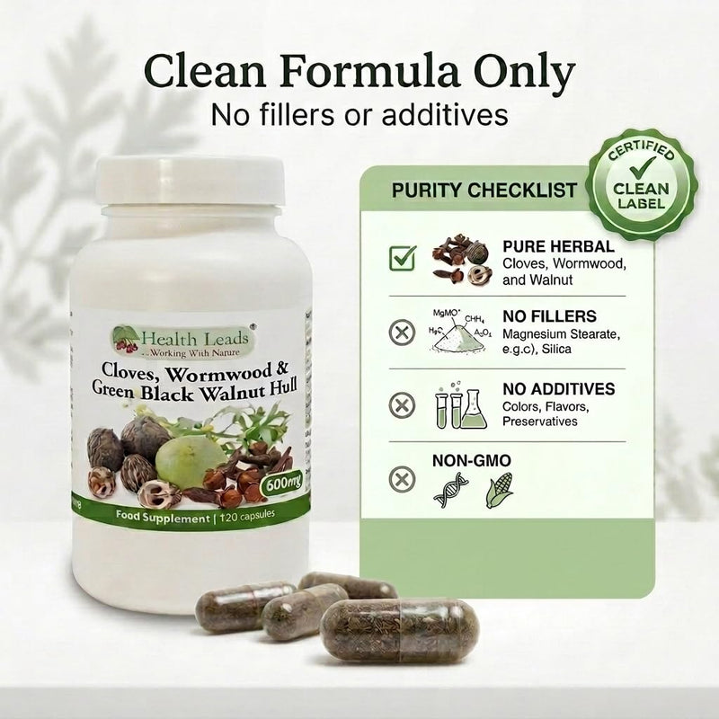 Wormwood Black Walnut and Clove Capsules 600mg Per Capsule – Triple Herbal Complex – Green Walnut Hull Extract – 120 Vegan Capsules (4 Month Supply, 1 Per Day) 120 count (Pack of 1)