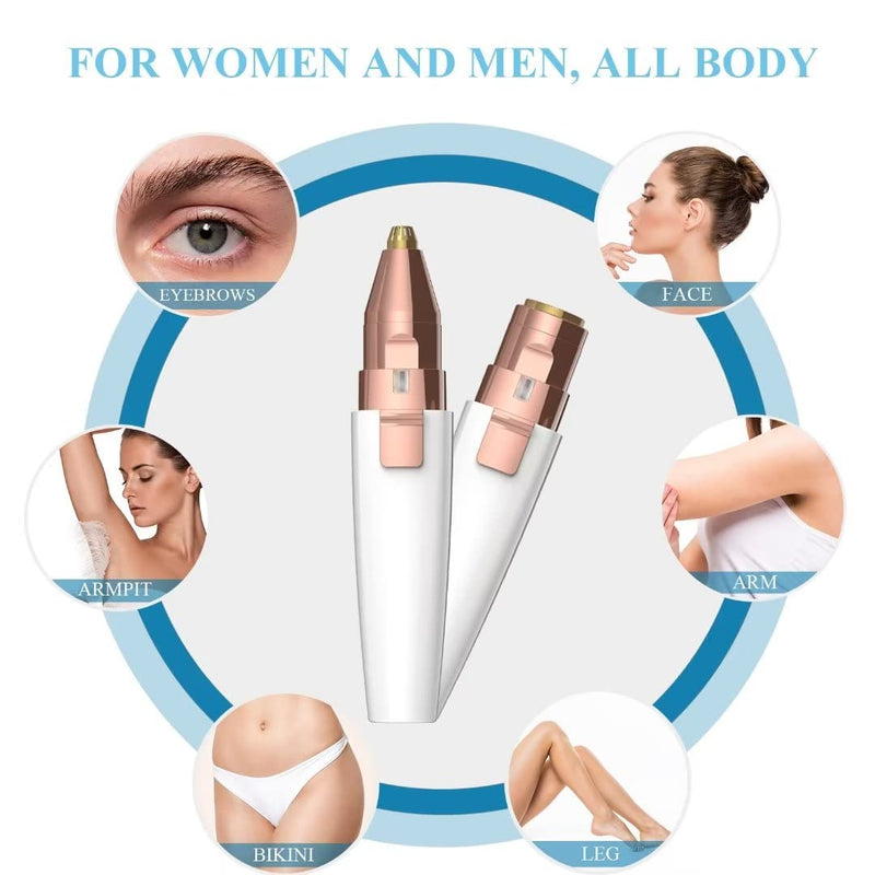 [Australia] - Eyebrow Razor,Facial Hair Removal for Women, (USB Rechargeable), 2 in 1 Eyebrow Trimmer and 100% Painless Hair Remover with Light for Nose, Lips, Face, Body White 