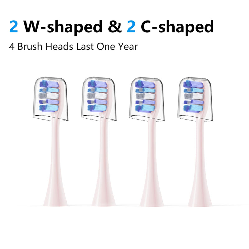 Replacement Electric Toothbrush Heads, 4 Pack for One Year of Use, Durable Brush Heads Refills, 10x Plaque Removal/Optimal Tooth Cleaning/Whitening (Pink, Medium) Pink