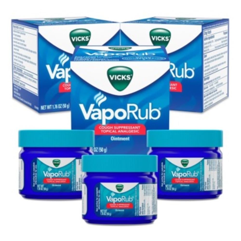 Vicks VapoRub, Original, Cough Suppressant, Topical Chest Rub & Analgesic Ointment, Medicated Vicks Vapors, Relief from Cough Due to Cold, Aches & Pains, 1.76oz each (pack of 3) VapoRub 1.76oz 3pk