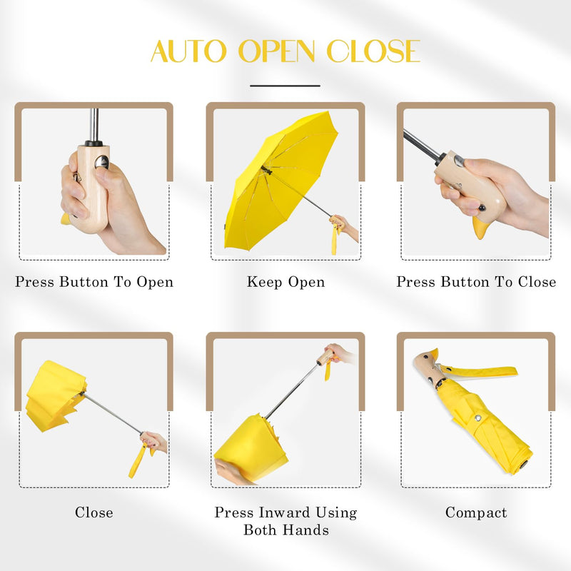 Yellow Duck Auto Umbrella - Travel Folding Fancy Lemon Night Umbrellas Windproof Mini Duck Handle for Women Girls Boys Teens