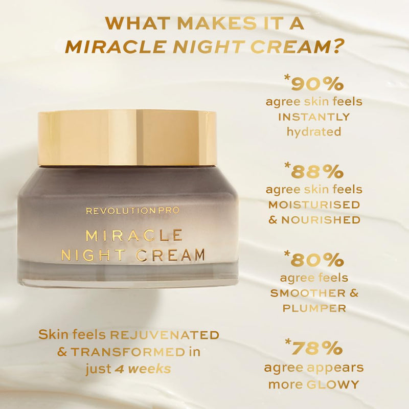Revolution Pro Miracle Night Cream Overnight Face Cream, 1.69 oz | Rich Texture, Moisturizes & Plumps Skin with Retinol & Vitamin E, Vegan & Cruelty-Free