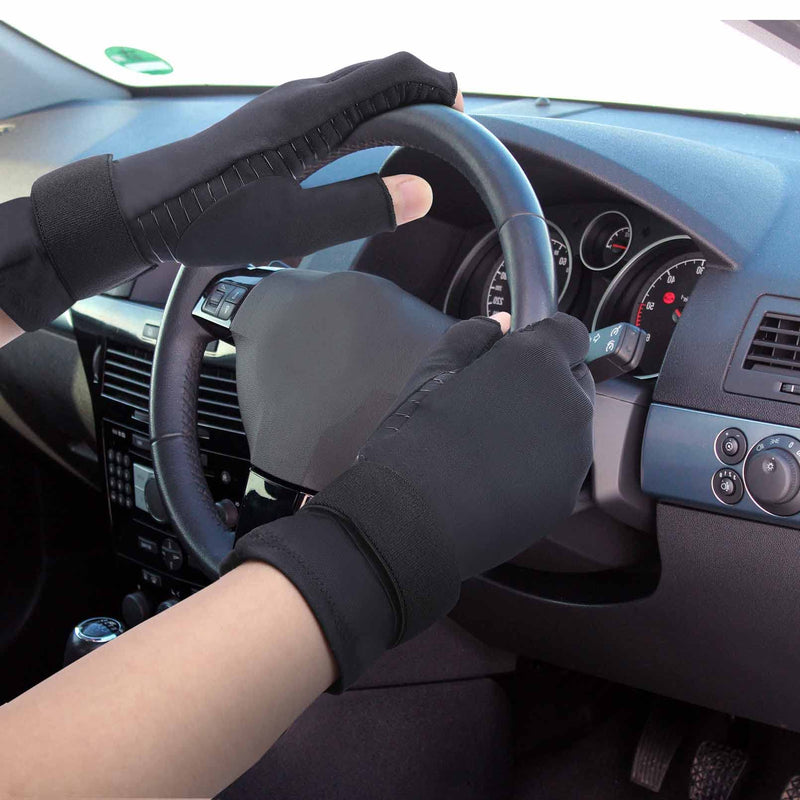 [Australia] - Tikaton Copper Infused Compression Arthritis Gloves with Wrist Strap for Hand Pain,Carpal Tunnel,Tendonitis, Fits Women & Men Small/Medium 